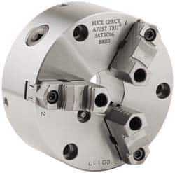 Buck Chuck Company - 3 Jaws, 10" Diam, Self Centering Manual Lathe Chuck - Front Mount, Adjustable, Reversible, 3,000 Max RPM, 3.23" Through Hole Diam, Forged Steel - USA Tool & Supply