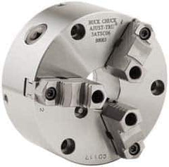 Buck Chuck Company - 3 Jaws, 12" Diam, Self Centering Manual Lathe Chuck - Front Mount, Adjustable, Reversible, 2,300 Max RPM, 4.14" Through Hole Diam, Forged Steel - USA Tool & Supply