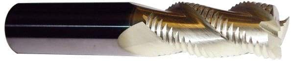 ProMax - 5/8" Diam, Coarse Pitch, 1-1/4" LOC, 3 Flute Solid Carbide 0.055-0.065" Corner Radius Roughing End Mill - ZrN Finish, 3-1/2" OAL, 5/8" Shank Diam, Single End, Centercutting, 40° Helix - USA Tool & Supply