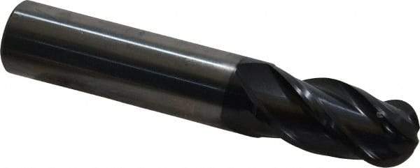 OSG - 5/8" Diam, 1-1/4" LOC, 4 Flute Solid Carbide Ball End Mill - TiAlN Finish, Single End, 3-1/2" OAL, 5/8" Shank Diam, Spiral Flute - USA Tool & Supply