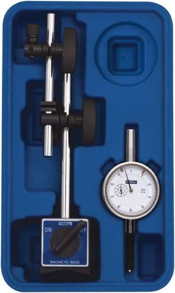 Fowler - 0.001" Graduation, 1" Max Meas, 0-100 Dial Reading, Dial Indicator & Base Kit - 2.3" Base Length x 2" Base Width x 1.8" Base Height, 2-1/4" Dial Diam - USA Tool & Supply