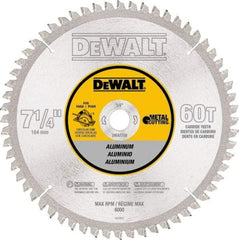 DeWALT - 7-1/4" Diam, 5/8" Arbor Hole Diam, 60 Tooth Wet & Dry Cut Saw Blade - High Speed Steel, Crosscut Action, Standard Round Arbor - USA Tool & Supply