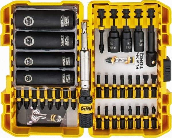 DeWALT - 35 Piece, Screwdriver Insert Bit Set - #1, #2 & #3 Phillips, 1/4 to 3/8" Hex, T20 & T25 Torx, #1, #2 & #3 Pozidriv, #1 to #3 Square Recess - USA Tool & Supply