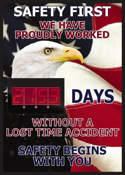 NMC - Scoreboards Scoreboard Type: Digital Scoreboard Legend: Safety First We Have Proudly Worked ____ Days Without A Lost Time Accident On The Job Safety Begins With You - USA Tool & Supply