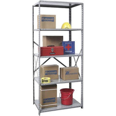 Hallowell - 5 Shelf Starter Medium-Duty Open Steel Shelving - 375 Lb Capacity, 48" Wide x 87" High x 12" Deep, Gray - USA Tool & Supply