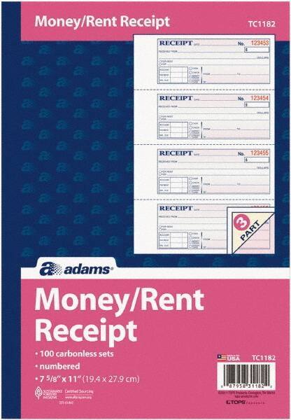 Adams Business Forms - 100 Sheet, 7-5/8 x 11", Receipt Book - USA Tool & Supply