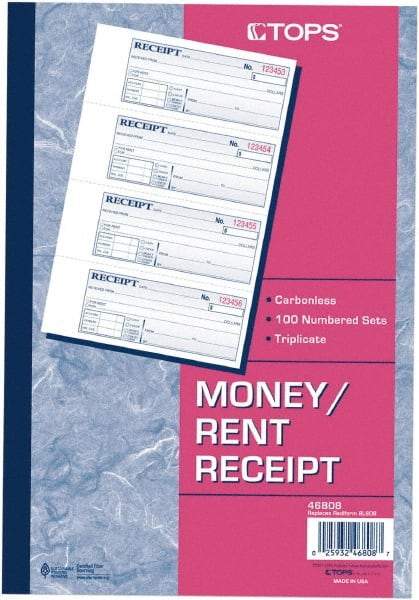 TOPS - 100 Sheet, 2-3/4 x 7-1/8", Receipt Book - USA Tool & Supply