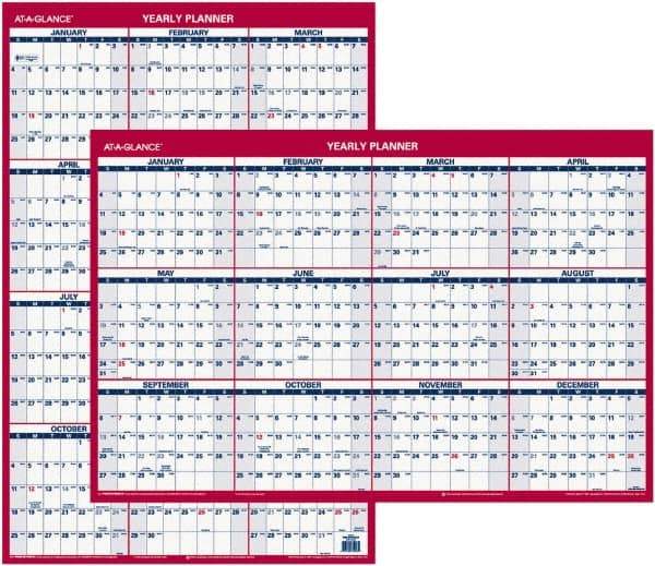 AT-A-GLANCE - 1 Sheet, 24 x 36", Planner Wall Calendar - Blue & Red - USA Tool & Supply