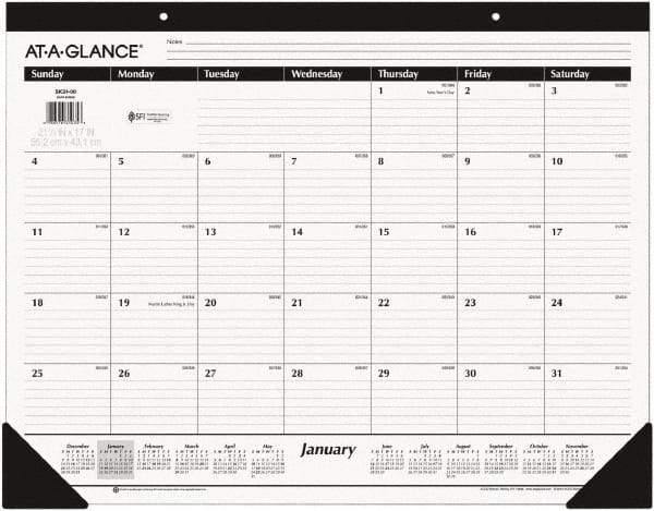 AT-A-GLANCE - 12 Sheet, 22 x 17", Desk Pad - White & Black - USA Tool & Supply