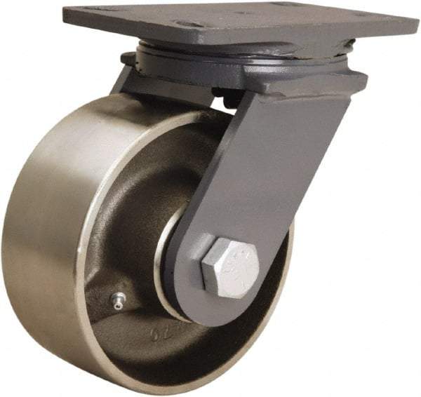 Hamilton - 6" Diam x 2-1/2" Wide x 7-3/4" OAH Top Plate Mount Swivel Caster - Forged Steel, 2,400 Lb Capacity, Straight Roller Bearing, 4-1/2 x 6-1/2" Plate - USA Tool & Supply