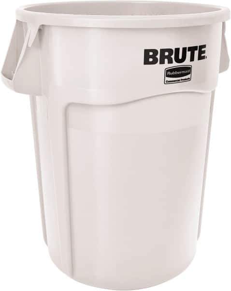 Rubbermaid - 32 Gal White Round Trash Can - Polyethylene, 27.77" High - USA Tool & Supply