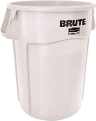 Rubbermaid - 55 Gal White Round Trash Can - Polyethylene, None Graphic, 33.2" High, Lid Not Included - USA Tool & Supply