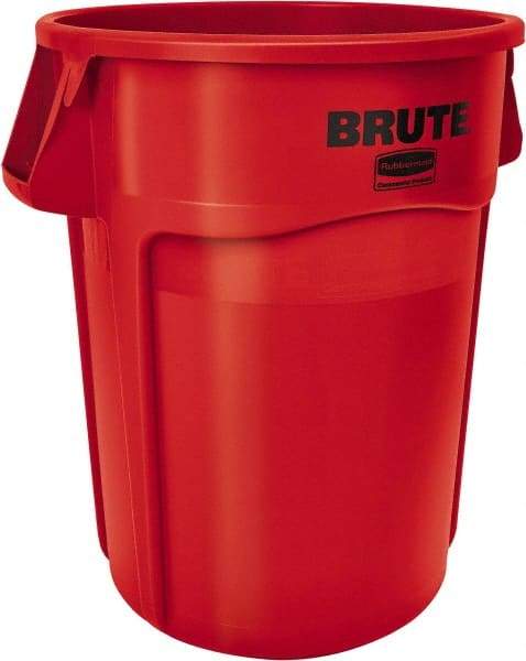 Rubbermaid - 55 Gal Red Round Trash Can - Polyethylene, None Graphic, 33.2" High, Lid Not Included - USA Tool & Supply