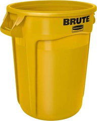 Rubbermaid - 32 Gal Yellow Round Trash Can - Polyethylene, 27.77" High - USA Tool & Supply