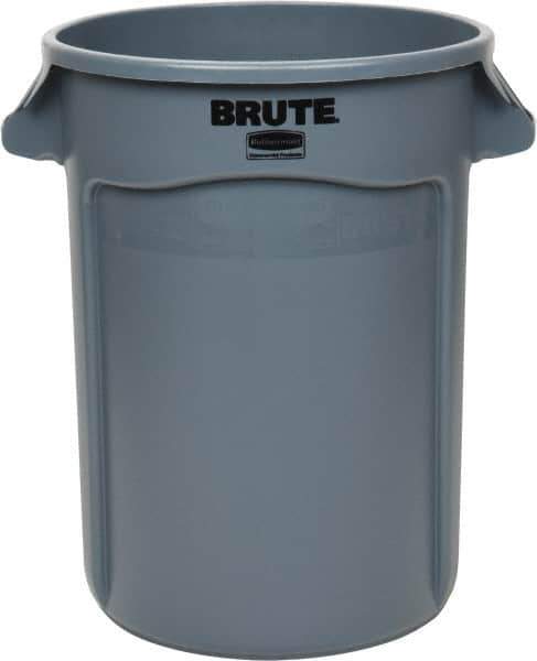 Rubbermaid - 32 Gal Gray Round Trash Can - Polyethylene, 27.77" High - USA Tool & Supply