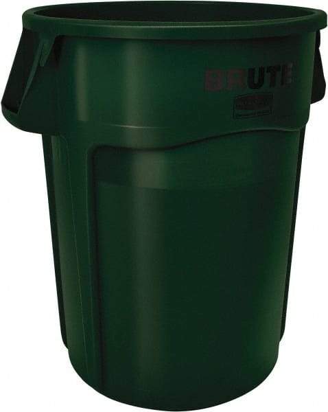 Rubbermaid - 32 Gal Green Round Trash Can - Polyethylene, 27.77" High - USA Tool & Supply