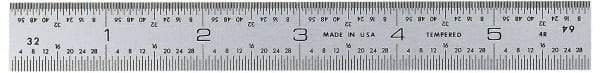 General - 6" Long, 1/64, 1/32, 1/16, 1/8" Graduation, Rigid Steel Rule - 4R Graduation Style, 3/4" Wide, Silver, Satin Chrome Finish - USA Tool & Supply