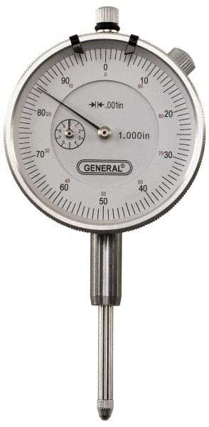 General - 0-100 Dial Reading, 0.001" Graduation Dial Drop Indicator - 2-1/4" Dial, 0.1" Range per Revolution, Revolution Counter - USA Tool & Supply