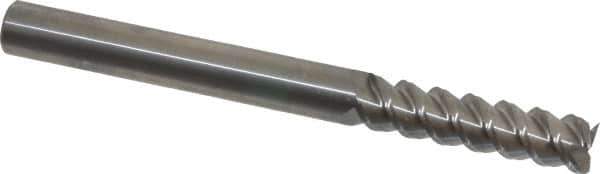 Accupro - 3/8", 1-1/2" LOC, 3/8" Shank Diam, 4" OAL, 3 Flute, Solid Carbide Square End Mill - Single End, Uncoated, Spiral Flute, 60° Helix, Centercutting, Right Hand Cut, Right Hand Flute - USA Tool & Supply