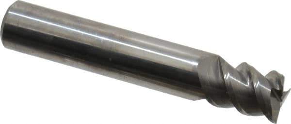 Accupro - 7/16", 9/16" LOC, 7/16" Shank Diam, 2-1/2" OAL, 3 Flute, Solid Carbide Square End Mill - Single End, TiCN Finish, Spiral Flute, 60° Helix, Centercutting, Right Hand Cut, Right Hand Flute - USA Tool & Supply
