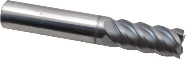 Accupro - 7/16", 1" LOC, 7/16" Shank Diam, 2-3/4" OAL, 5 Flute, Solid Carbide Square End Mill - Single End, TiCN Finish, Spiral Flute, 45° Helix, Centercutting, Right Hand Cut, Right Hand Flute - USA Tool & Supply