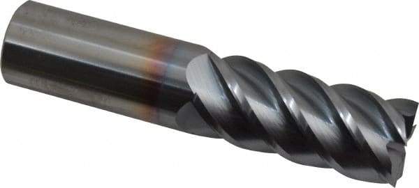 Accupro - 7/8", 2" LOC, 7/8" Shank Diam, 4" OAL, 5 Flute, Solid Carbide Square End Mill - Single End, TiCN Finish, Spiral Flute, 45° Helix, Centercutting, Right Hand Cut, Right Hand Flute - USA Tool & Supply