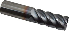 Accupro - 7/8", 2" LOC, 7/8" Shank Diam, 4" OAL, 5 Flute, Solid Carbide Square End Mill - Single End, TiCN Finish, Spiral Flute, 45° Helix, Centercutting, Right Hand Cut, Right Hand Flute - USA Tool & Supply
