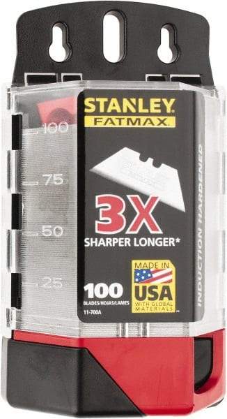 Stanley - 100 Piece High Carbon Steel Utility Knife Blade - 2-7/16" OAL, 0.024" Blade Thickness - USA Tool & Supply