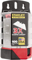 Stanley - 100 Piece High Carbon Steel Utility Knife Blade - 2-7/16" OAL, 0.024" Blade Thickness - USA Tool & Supply