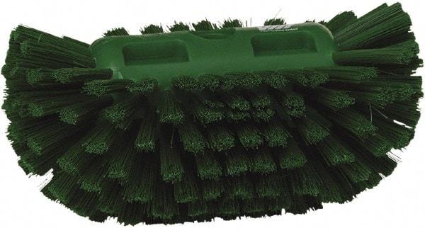 Vikan - 1-1/2" Bristle Length, Polyester Utility Scrub Brush - 5-1/2" Wide Head, 8" OAL, European Threaded Handle, Green, Polypropylene Block - USA Tool & Supply