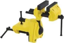 Stanley - 2-7/8" Jaw Width, 3" Opening Capacity, 1-1/2" Throat Depth, Cast Aluminum Swivel Bench Vise - Clamp-On Base Attachment, 7" Long x 3-1/4" Wide x 9-1/2" High - USA Tool & Supply