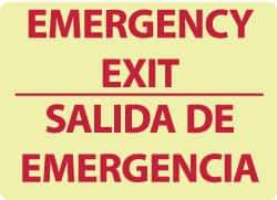 NMC - Emergency Exit, Pressure Sensitive Vinyl Exit Sign - 14" Wide x 10" High, English/Spanish, Glow-in-the-Dark - USA Tool & Supply