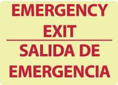 NMC - Emergency Exit, Pressure Sensitive Vinyl Exit Sign - 14" Wide x 10" High, English/Spanish, Glow-in-the-Dark - USA Tool & Supply