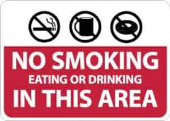 NMC - "No Smoking Eating or Drinking in This Area", 10" Long x 14" Wide, Aluminum Safety Sign - Rectangle, 0.04" Thick, Use for Smoking Regulations - USA Tool & Supply