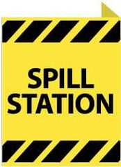 NMC - "Spill Station", 10" Long x 8" Wide, Rigid Plastic Safety Sign - Rectangle, 0.05" Thick, Use for Restroom, Janitorial & Housekeeping - USA Tool & Supply