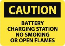 NMC - "Caution - Battery Charging Station - No Smoking or Open Flames", 7" Long x 10" Wide, Aluminum Safety Sign - Rectangle, 0.04" Thick, Use for Accident Prevention - USA Tool & Supply