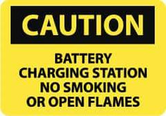 NMC - "Caution - Battery Charging Station - No Smoking or Open Flames", 7" Long x 10" Wide, Aluminum Safety Sign - Rectangle, 0.04" Thick, Use for Accident Prevention - USA Tool & Supply