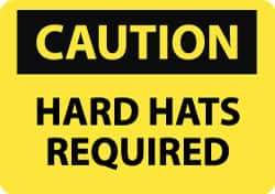 NMC - "Caution - Hard Hats Required", 10" Long x 14" Wide, Pressure-Sensitive Vinyl Safety Sign - Rectangle, 0.004" Thick, Use for Accident Prevention - USA Tool & Supply