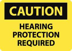 NMC - "Caution - Hearing Protection Required", 10" Long x 14" Wide, Pressure-Sensitive Vinyl Safety Sign - Rectangle, 0.004" Thick, Use for Accident Prevention - USA Tool & Supply
