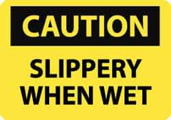NMC - "Caution - Slippery When Wet", 7" Long x 10" Wide, Pressure-Sensitive Vinyl Safety Sign - Rectangle, 0.004" Thick, Use for Accident Prevention - USA Tool & Supply