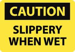 NMC - "Caution - Slippery When Wet", 7" Long x 10" Wide, Rigid Plastic Safety Sign - Rectangle, 0.05" Thick, Use for Accident Prevention - USA Tool & Supply