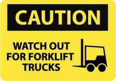 NMC - "Caution - Watch Out for Fork Lift Trucks", 10" Long x 14" Wide, Pressure-Sensitive Vinyl Safety Sign - Rectangle, 0.004" Thick, Use for Accident Prevention - USA Tool & Supply