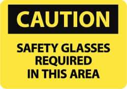 NMC - "Caution - Safety Glasses Required in This Area", 10" Long x 14" Wide, Pressure-Sensitive Vinyl Safety Sign - Rectangle, 0.004" Thick, Use for Accident Prevention - USA Tool & Supply
