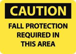 NMC - "Caution - Fall Protection Required in This Area", 10" Long x 14" Wide, Rigid Plastic Safety Sign - Rectangle, 0.05" Thick, Use for Accident Prevention - USA Tool & Supply