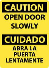 NMC - Caution - Open Door Slowly, Pressure Sensitive Vinyl Fire and Exit Sign - 10" Wide x 14" High, English/Spanish - USA Tool & Supply