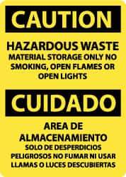 NMC - "Caution - Hazardous Waste Material Storage Only - No Smoking, Open Flames or Open Lights", 14" Long x 10" Wide, Aluminum Safety Sign - Rectangle, 0.04" Thick, Use for Hazardous Materials - USA Tool & Supply