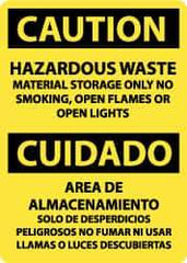 NMC - "Caution - Hazardous Waste Material Storage Only - No Smoking, Open Flames or Open Lights", 14" Long x 10" Wide, Rigid Plastic Safety Sign - Rectangle, 0.05" Thick, Use for Hazardous Materials - USA Tool & Supply