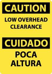 NMC - "Caution - Low Overhead Clearance", 14" Long x 10" Wide, Rigid Plastic Safety Sign - Rectangle, 0.05" Thick, Use for Accident Prevention - USA Tool & Supply
