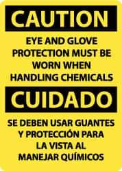 NMC - "Caution - Eye and Glove Protection Must Be Worn When Handling Chemicals", 14" Long x 10" Wide, Rigid Plastic Safety Sign - Rectangle, 0.05" Thick, Use for Accident Prevention - USA Tool & Supply