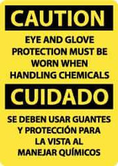 NMC - "Caution - Eye and Glove Protection Must Be Worn When Handling Chemicals", 14" Long x 10" Wide, Pressure-Sensitive Vinyl Safety Sign - Rectangle, 0.004" Thick, Use for Accident Prevention - USA Tool & Supply
